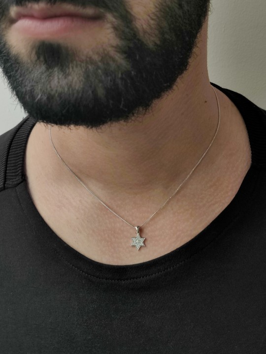 שרשרת מגן דוד מזהב צהוב משובצת די , מתנות ט"ו באב , א